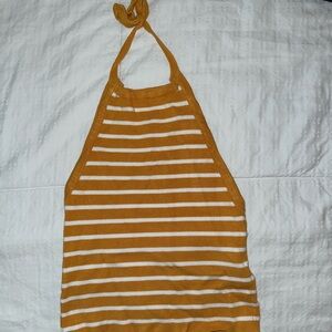 Forever 21 Mustard and White Striped Halter Top